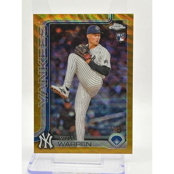 2025 Topps Chrome Will Warren Rookie Gold Wave Refractor 12/50 SP Yankees RC - Picture 1 of 2
